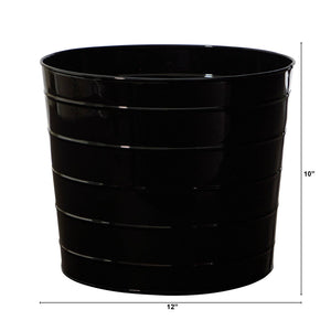 12” Farmhouse Black Metal Ribbed Planter