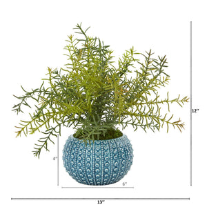 12” Rosemary Artificial Plant in Blue Planter