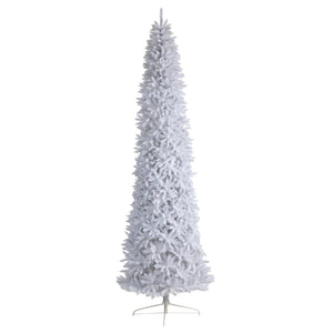 12’ Slim White Artificial Christmas Tree with 1100 Warm White LED Lights and 3235 Bendable Branches