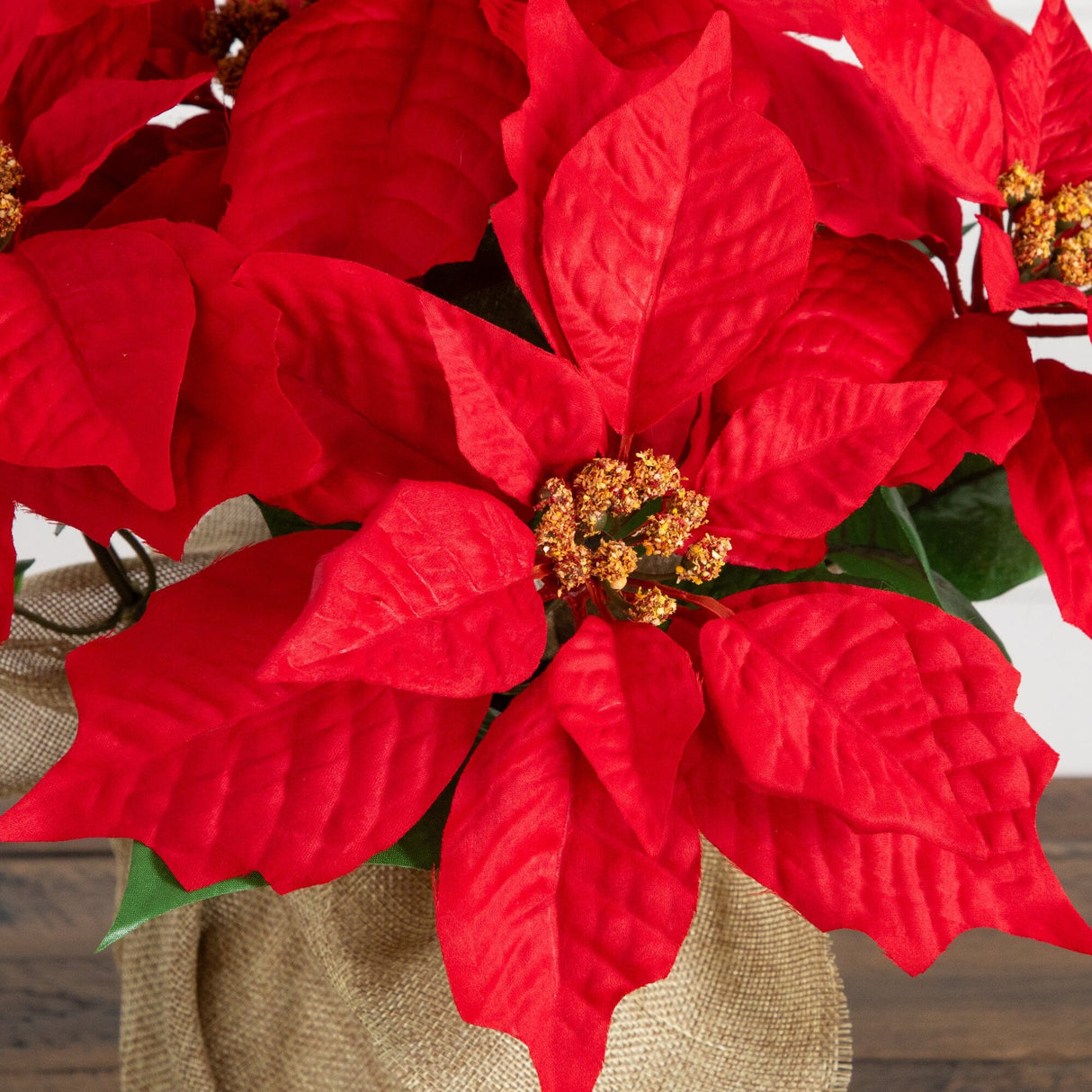 13" Artificial Poinsettia Arrangement in Burlap Planter - Set of 2