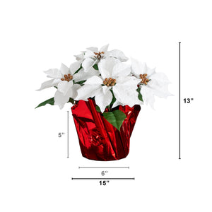 13" Artificial Poinsettia Arrangement in Red Wrapped Planter - Set of 2