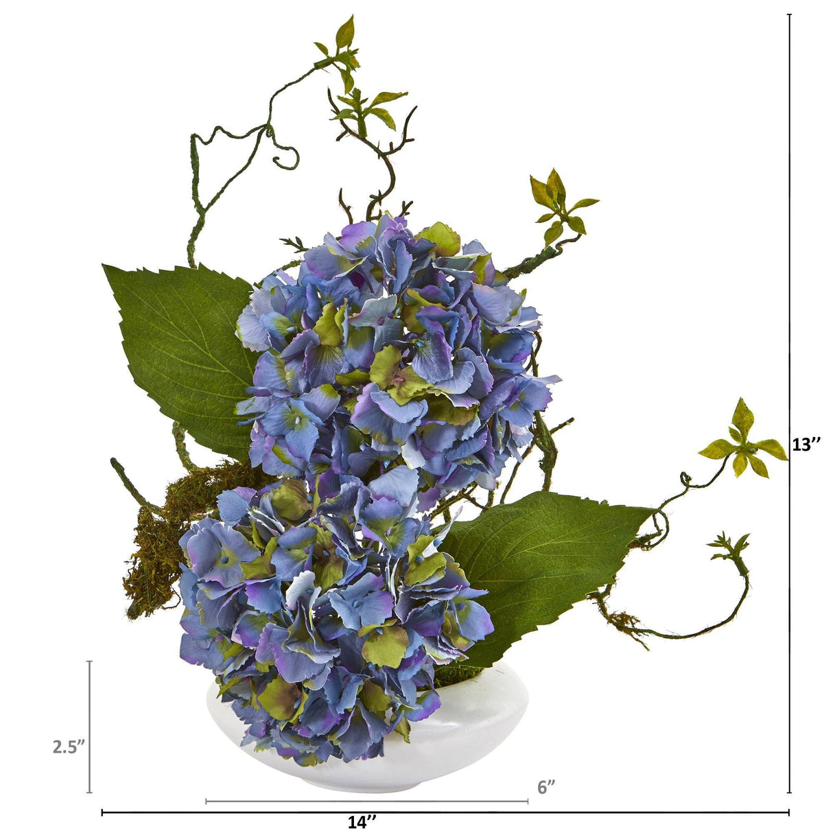 13” Hydrangea Artificial Arrangement in White Vase