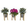 13” Rose and Olive in Tin Vase with Legs (Set of 3)