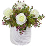 13” Roses & Eucalyptus Artificial Arrangement in Marble Finished Vase