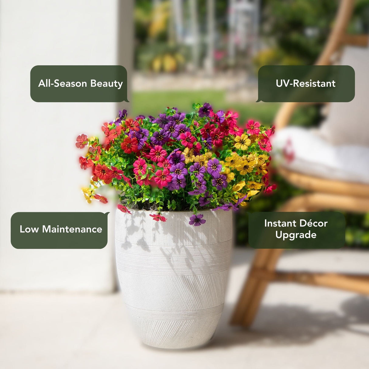 13" UV Daisy Flower Bush Plant (Indoor/Outdoor)- Set of 12