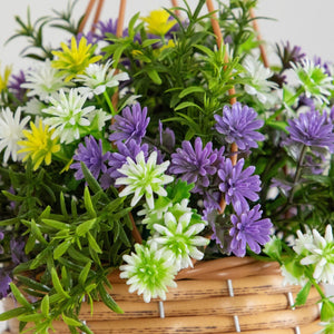 13” UV Resistant Artificial Dandelion and Rosemary in Woven Hanging Basket (Indoor/Outdoor) -Set of 2