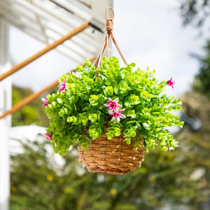 13” UV Resistant Artificial Lily and Eucalyptus Woven Hanging Basket (Indoor/Outdoor)