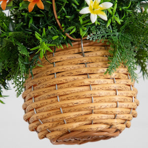 13” UV Resistant Artificial Lily and Mixed Greens in Woven Hanging Basket (Indoor/Outdoor) - Set of 2