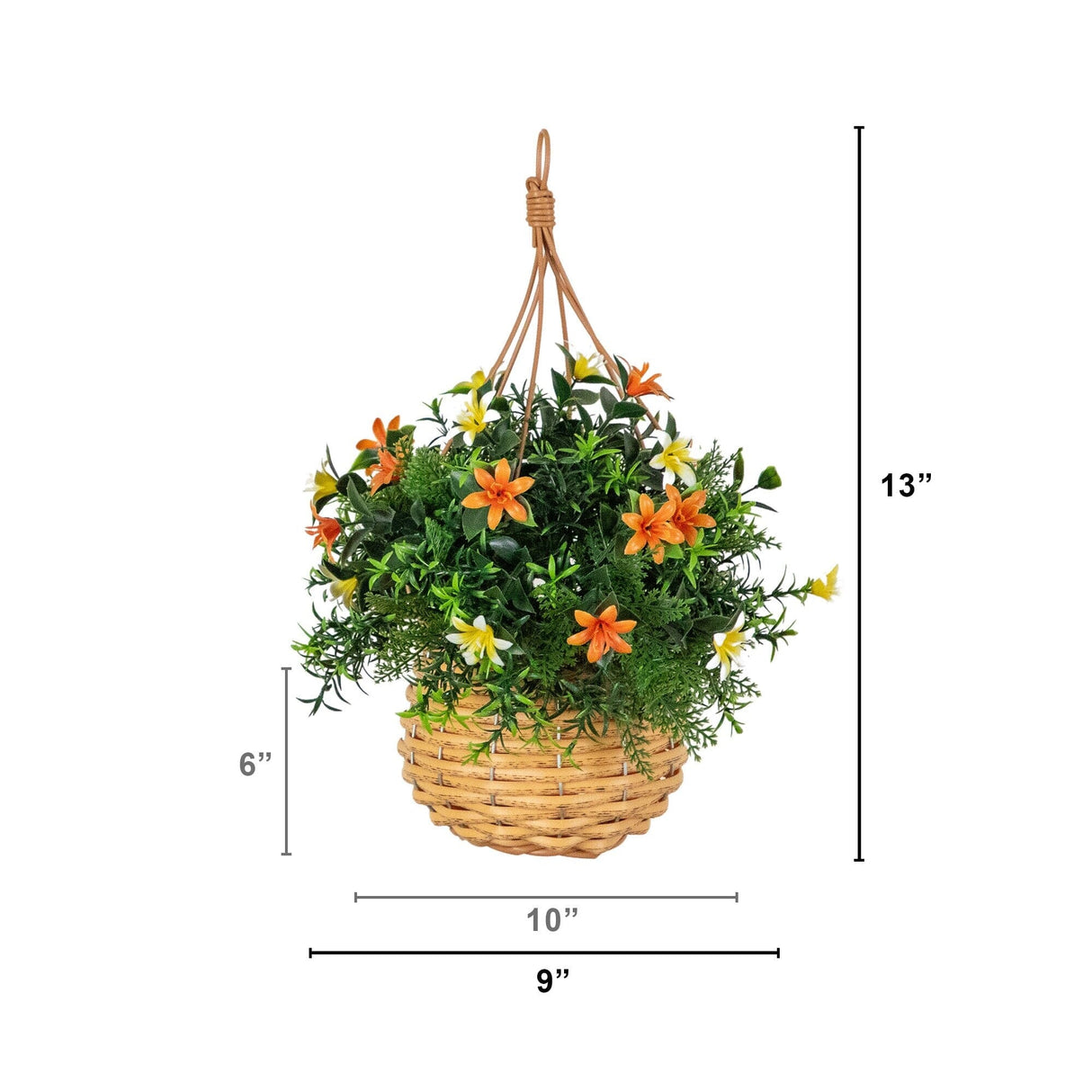 13” UV Resistant Artificial Lily and Mixed Greens in Woven Hanging Basket (Indoor/Outdoor) - Set of 2