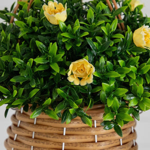 13” UV Resistant Artificial Mini Rose and Aptenia in Woven Hanging Basket (Indoor/Outdoor) - Set of 2