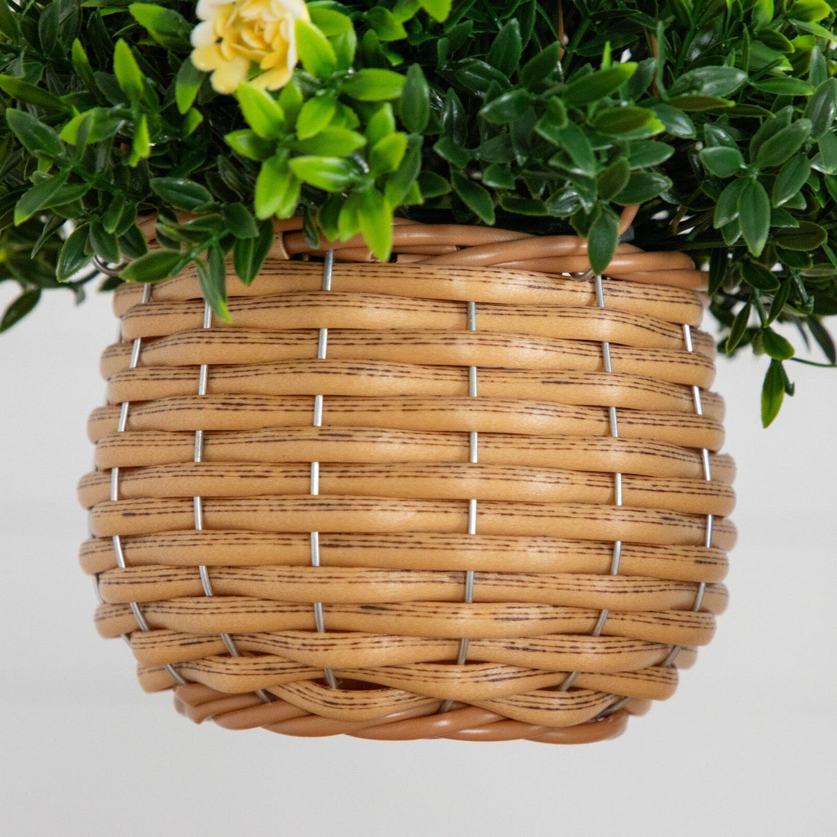 13” UV Resistant Artificial Mini Rose and Aptenia in Woven Hanging Basket (Indoor/Outdoor) - Set of 2