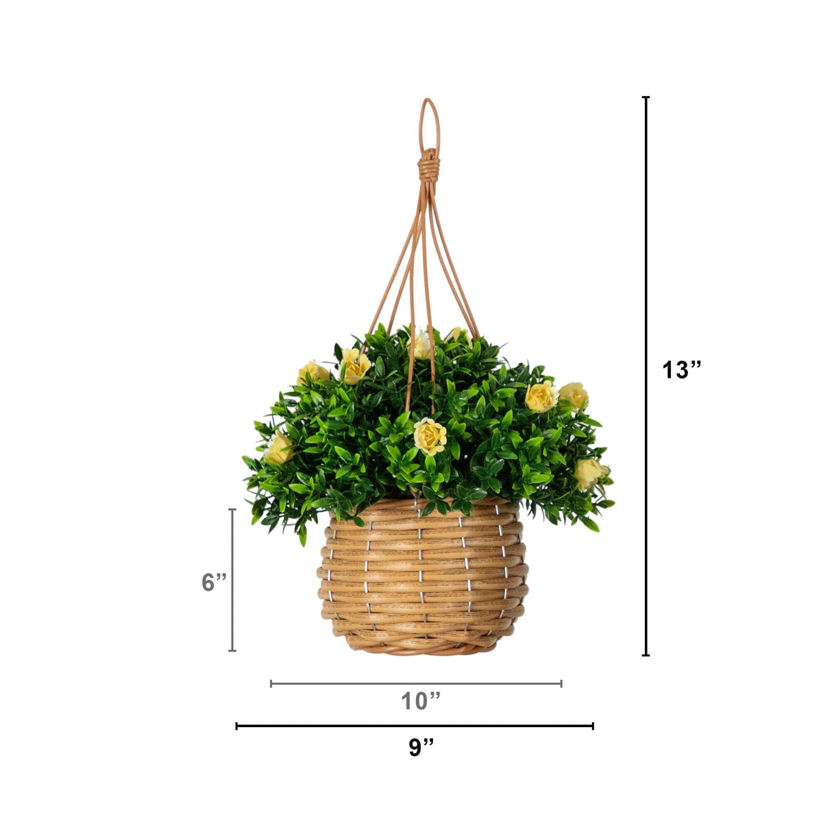 13” UV Resistant Artificial Mini Rose and Aptenia in Woven Hanging Basket (Indoor/Outdoor) - Set of 2