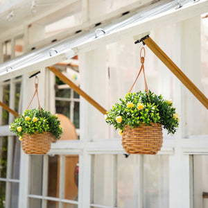 13” UV Resistant Artificial Mini Rose and Aptenia in Woven Hanging Basket (Indoor/Outdoor) - Set of 2