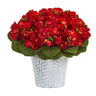 13” Violet Artificial Plant in Embossed White Planter