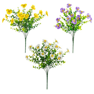 13in. UV Resistant Artificial Pansy Bush (Indoor/Outdoor) - Set of 12