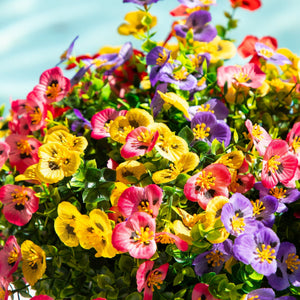 13in. UV Resistant Artificial Pansy Bush (Indoor/Outdoor) - Set of 12