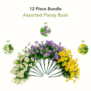 13in. UV Resistant Artificial Pansy Bush (Indoor/Outdoor) - Set of 12