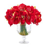 14” Amaryllis Bouquet Artificial Arrangement in Royal Vase