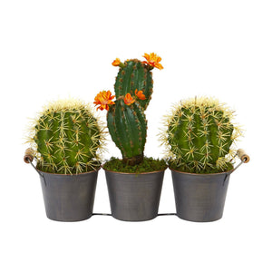 14” Cactus Artificial Plant in Triple Metal Planter