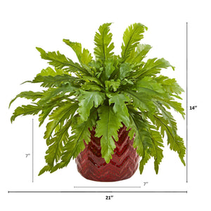 14” Fern Artificial Plant in Red Vase