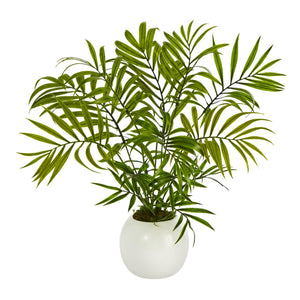 14” Mini Areca Palm Artificial Plant in White Planter