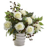 14” Rose and Mix Greens Artificial Arrangement in White Vase