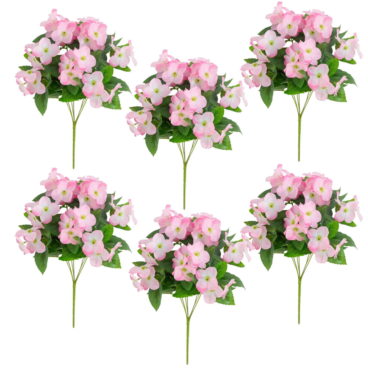 14" UV Resistant Artificial Hydrangea Bush (Indoor/Outdoor) - Set of 6