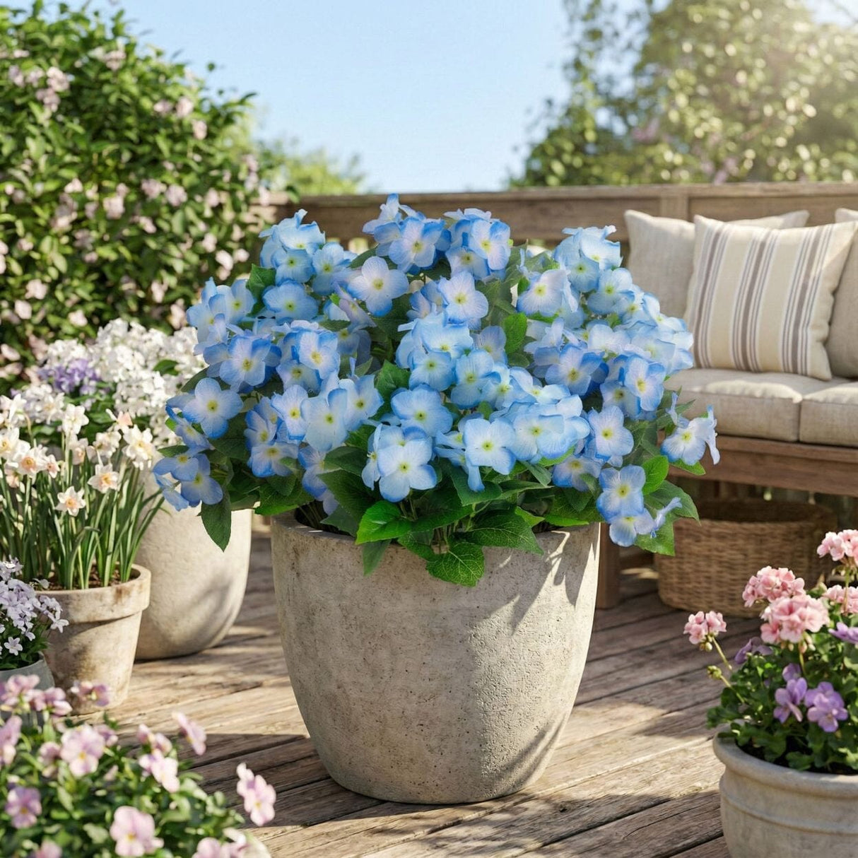 14" UV Resistant Artificial Hydrangea Bush (Indoor/Outdoor) - Set of 6