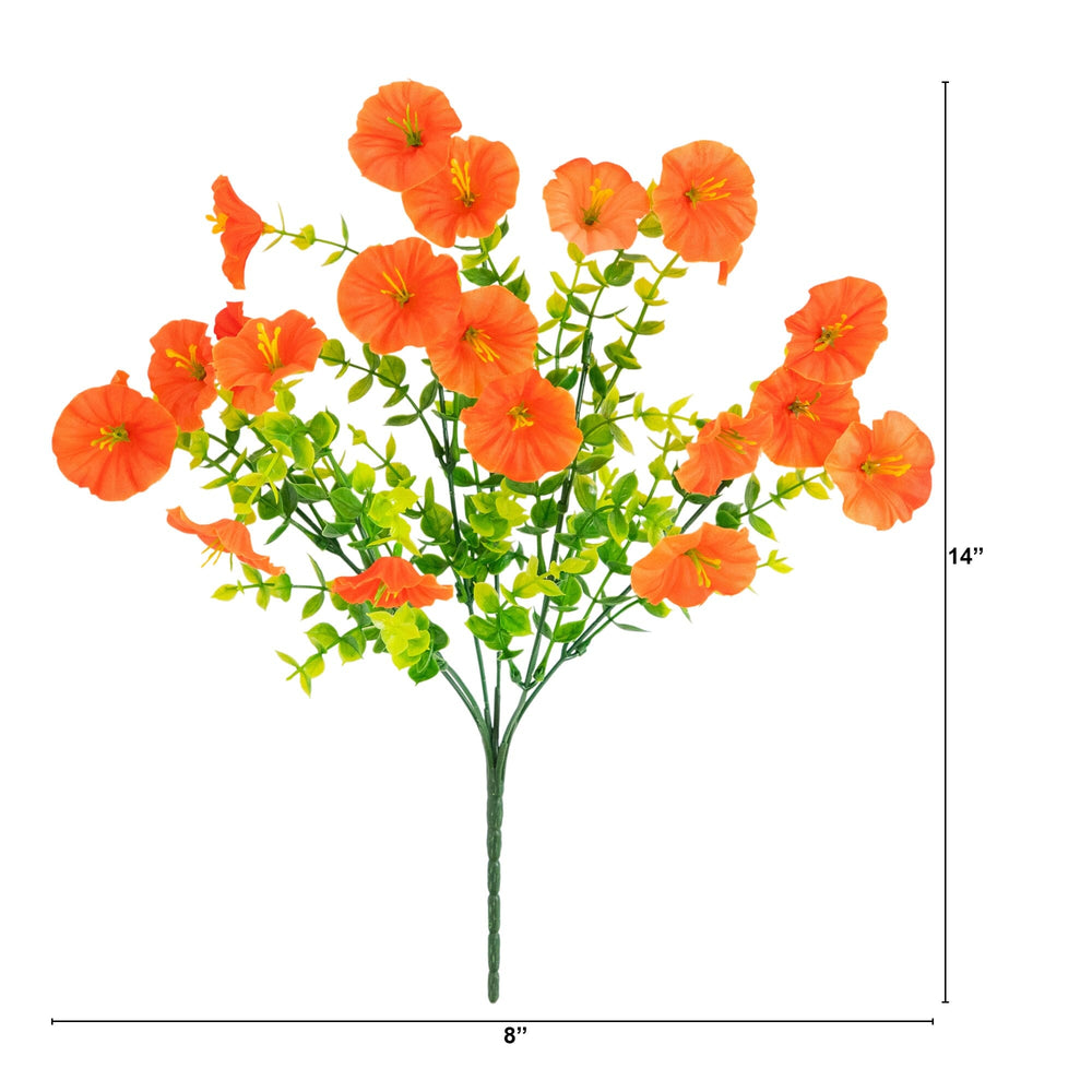 14" UV Resistant Artificial Morning Glory Bush (Indoor/Outdoor) - Set of 12