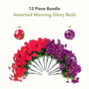14" UV Resistant Artificial Morning Glory Bush (Indoor/Outdoor) - Set of 12