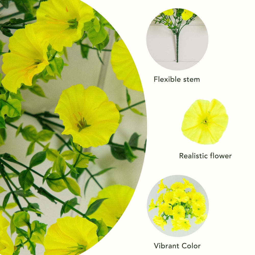14" UV Resistant Artificial Morning Glory Bush (Indoor/Outdoor) - Set of 12