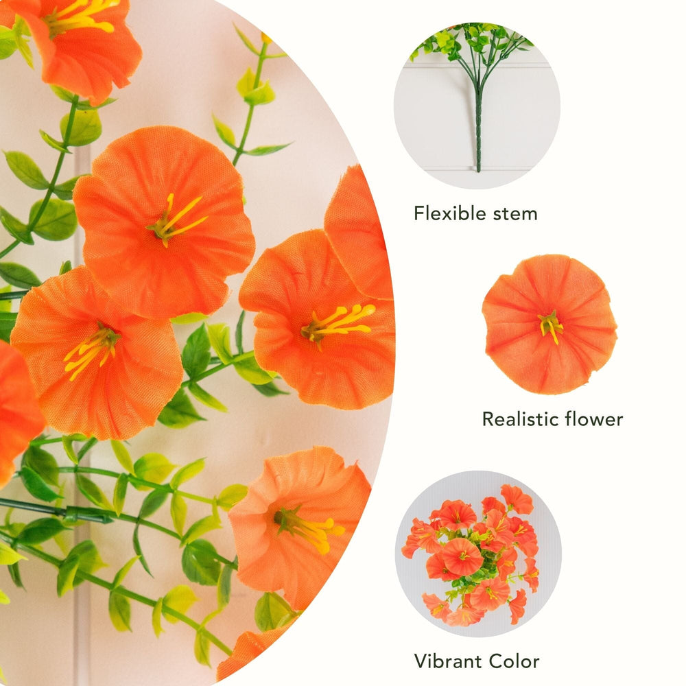 14" UV Resistant Artificial Morning Glory Bush (Indoor/Outdoor) - Set of 12