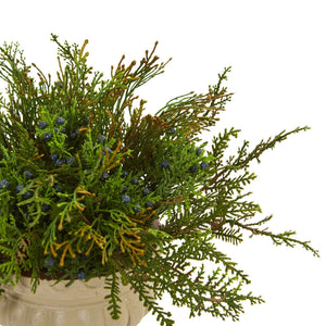 15” Cedar and Blueberry Artificial Plant with Planter