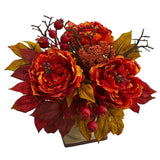 15” Peony and Sedum Artificial Arrangement