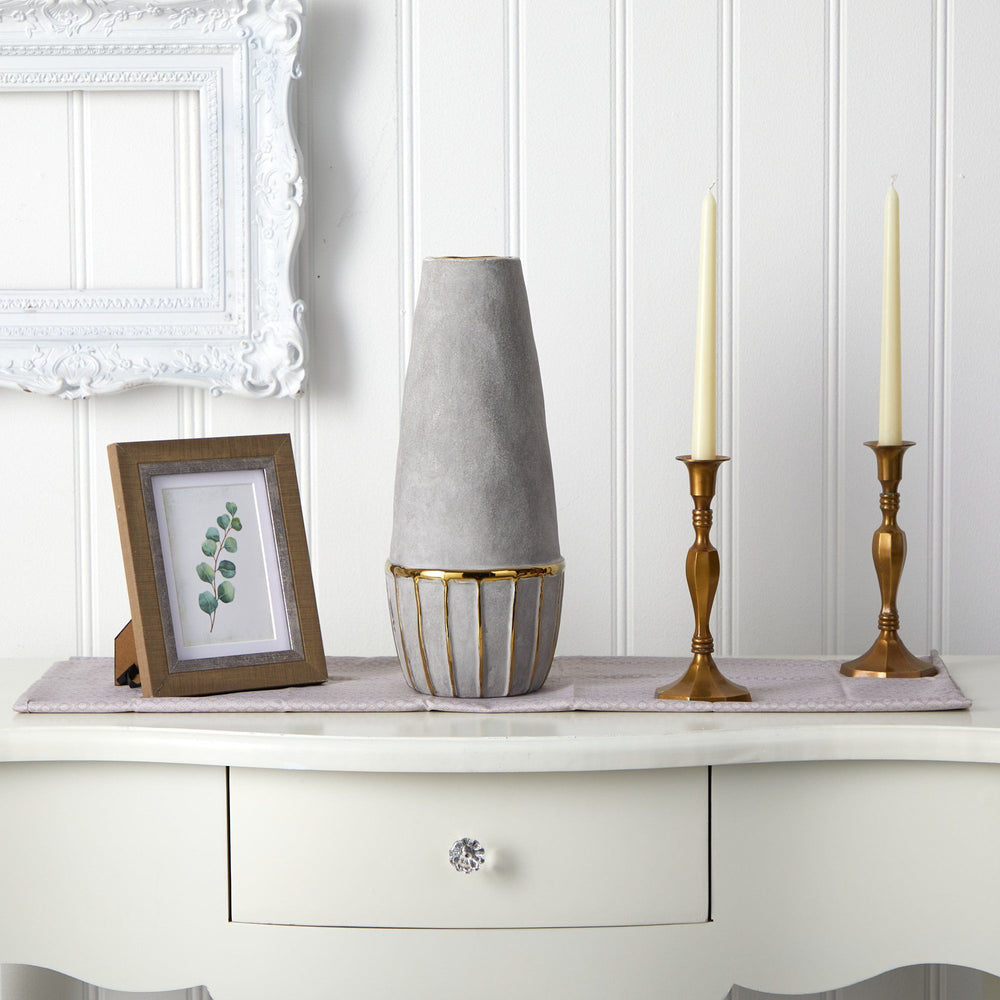 15” Regal Stone Decorative Vase with Gold Accents
