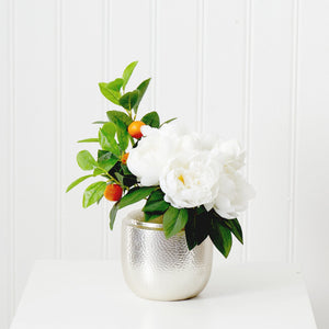 16” Artificial Peony Arrangement In Decorative Vase