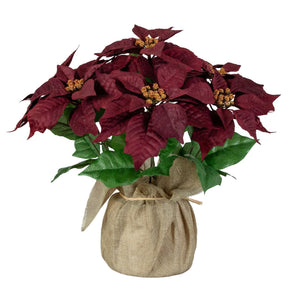 16" Artificial Poinsettia Arrangement in Burlap Planter