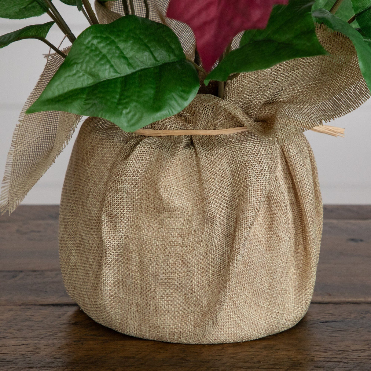 16" Artificial Poinsettia Arrangement in Burlap Planter