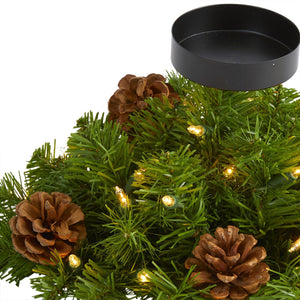 16” Christmas Pine Candelabrum with 35 Lights and Pine Cones
