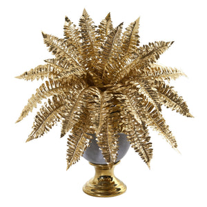 16” Golden Boston Fern Artificial Plant in Stoneware Urn with Gold Trimming