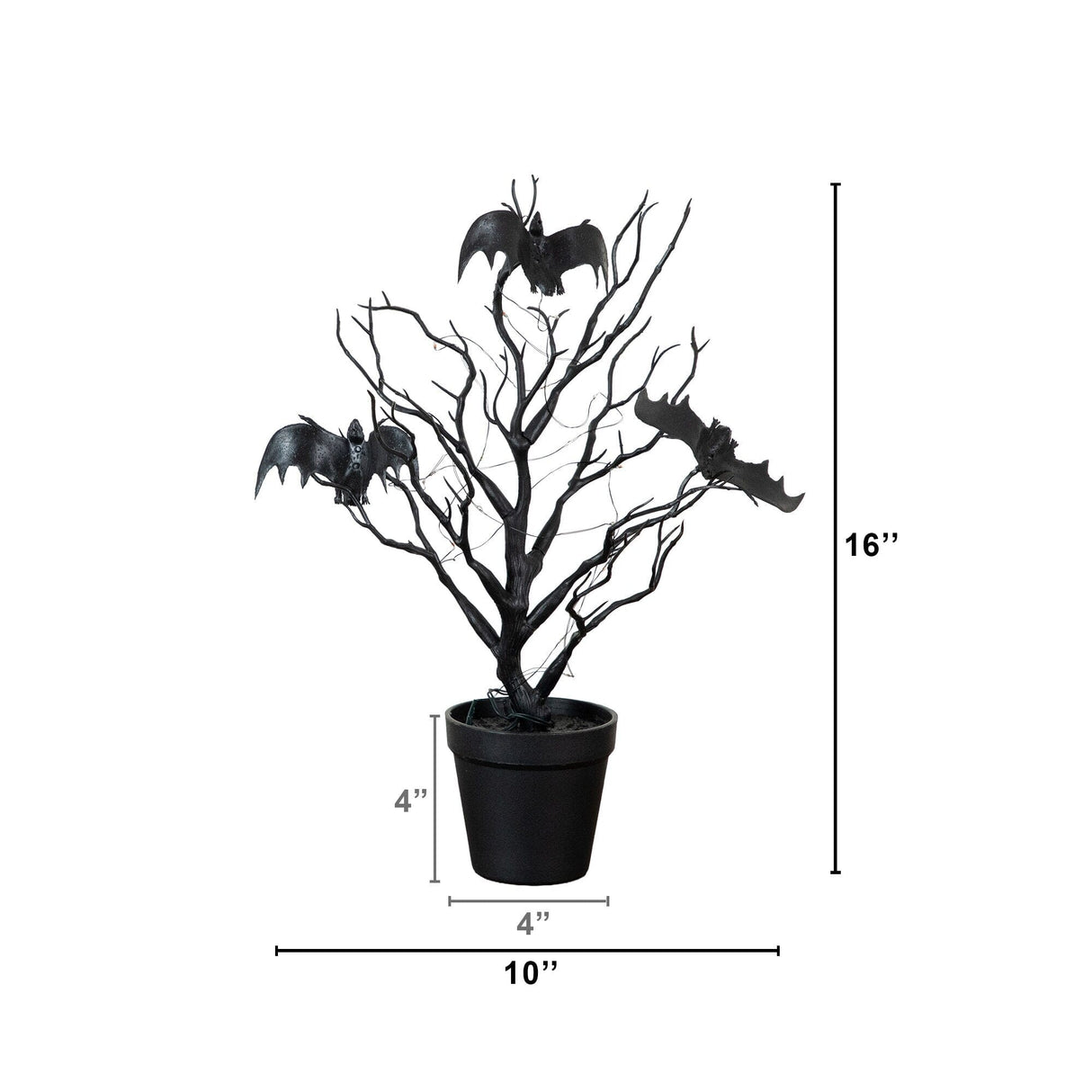 16” Pre-Lit Artificial Halloween Black Spooky Twig Tree with Bats and 20 Orange & Purple LED Lights