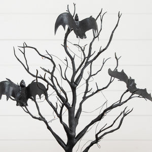 16” Pre-Lit Artificial Halloween Black Spooky Twig Tree with Bats and 20 Orange & Purple LED Lights