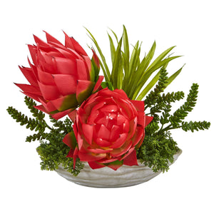 16” Succulent and Floral Artificial Arrangement in Decorative Vase