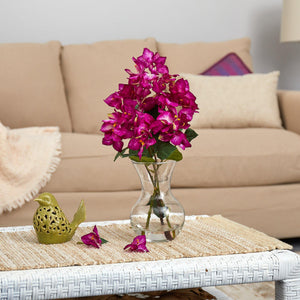 17” Bougainvillea Artificial Arrangement in Glass Vase