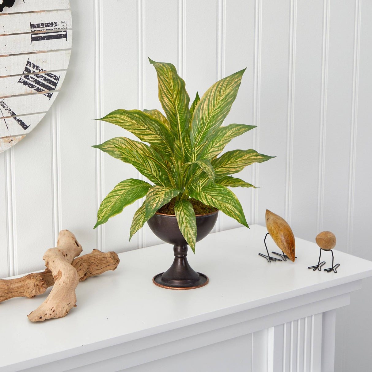 17” Musa Leaf Artificial Plant in Metal Chalice