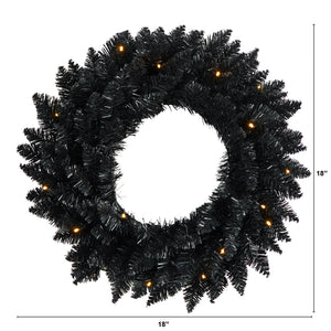 18” Black Artificial Wreath with 20 Warm White LED Lights