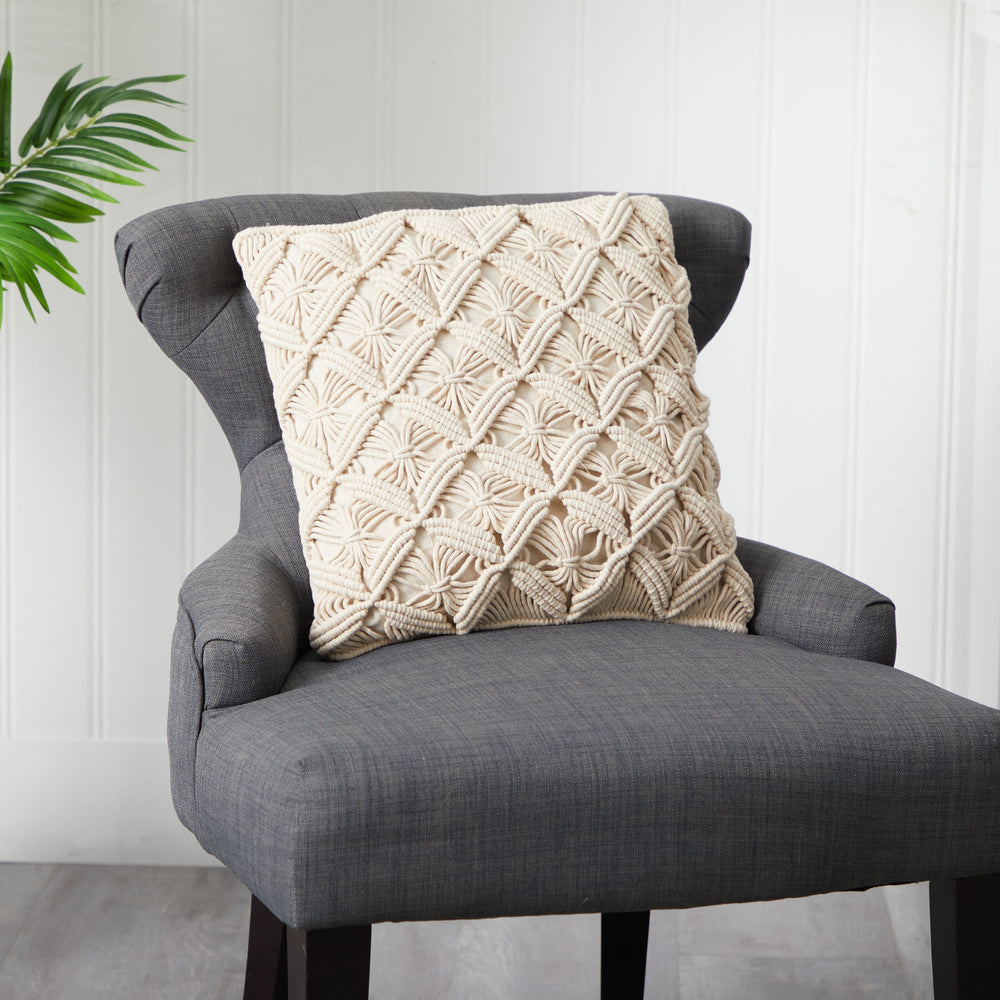 18” Boho Diamond Woven Macrame Decorative Pillow Cover