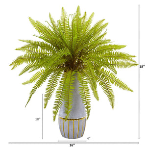 18” Fern Grass Artificial Plant in Stoneware Planter