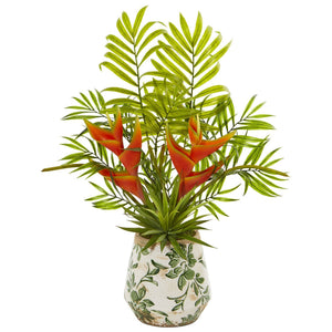 18” Heliconia and Agave Artificial Plant in Decorative Planter