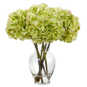 18” Yellow Hydrangea Artificial Arrangement in a Bouquet Glass Vase